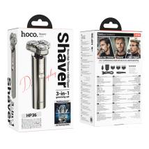 Επαναφορτιζόμενη Ξυριστική Μηχανή & Trimmer Hoco HP36 600mAh με 3 Κεφαλές και LED Ένδειξη Μπαταρίας και Φόρτισης Μεταλλικό Γκρι