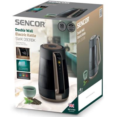 Βραστήρας με Γυάλινη Κανάτα και Επιλόγη Θερμοκρασίας 1,7lt 2000W Sencor SWK 0931BK Μαύρo/Καφέ