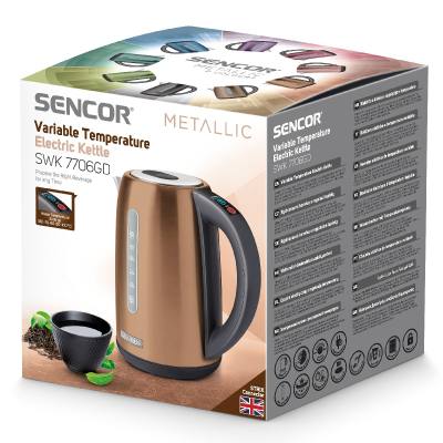 Βραστήρας Ανοξείδωτος με Επιλογή Θερμοκρασίας 1,7lt 2150W Sencor SWK 7706GD Χρυσό