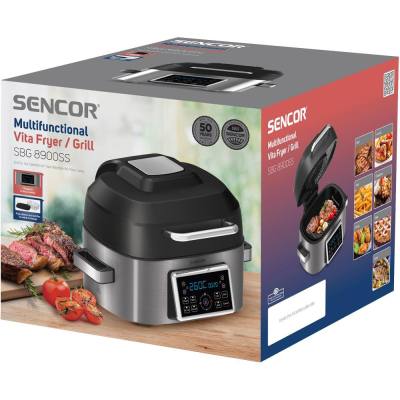 Φριτέζα Αέρος Vita 6lt & Ψηστιέρα Πολλαπλών Λειτουργιών LED Sencor SBG 8900SS Μαύρο/Ασημί