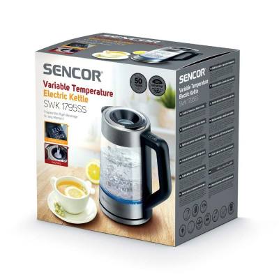 Βραστήρας με Γυάλινη Κανάτα και Επιλογή Θερμοκρασίας 1,7lt 2200W Sencor SWK 1795SS Ασημί