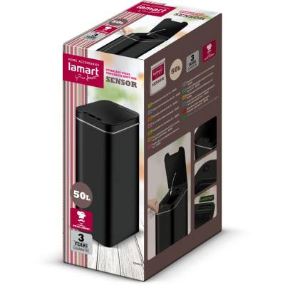 Κάδος Απορριμμάτων από Ανοξείδωτο Ατσάλι με Φωτοκύτταρο 50lt  Lamart LT8052 Μαύρο