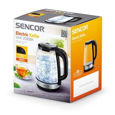 Βραστήρας με Γυάλινη Κανάτα και Επιλογή Θερμοκρασίας 2lt 2200W Sencor SWK 2090BK Μαύρo