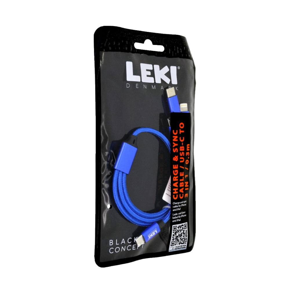 Καλώδιο Σύνδεσης και Φόρτισης Leki Black Concept USB-C σε Multiport USB-C/Lightning/MicroUsb Braided Μπλε 0.3m