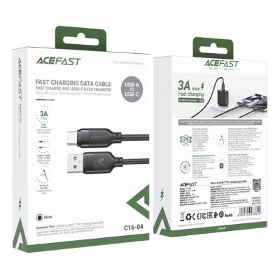Καλώδιο Acefast C16-04 USB-A σε USB-C 3A USB2.0 με Ενισχυμένες Άκρες Μαύρο 1.2m