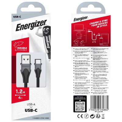 Καλώδιο Σύνδεσης Energizer Bicolor 2.0A USB-A σε USB-C Μαύρο 1.2m