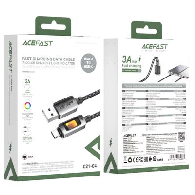 Καλώδιο Acefast C21-04 USB-A σε USB-C 3A Fast Charge USB2.0 με LED Φωτισμό Braided Μαύρο 1.2m