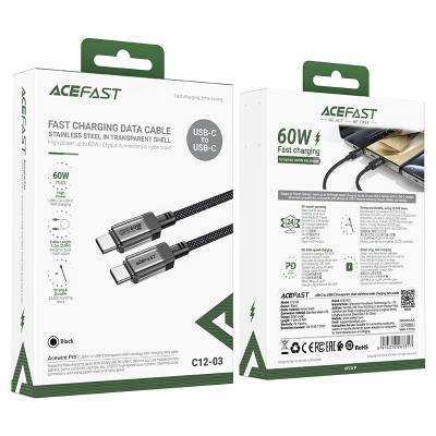 Καλώδιο Acefast C12-03 USB-C σε USB-C PD60W 3A Braided Μαύρο 1.2m