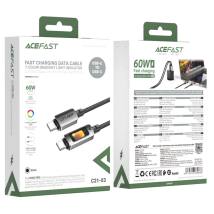 Καλώδιο Acefast C21-03 USB-C σε USB-C 60W 3A Fast Charge USB2.0 με LED Φωτισμό Braided Μαύρο 1.2m