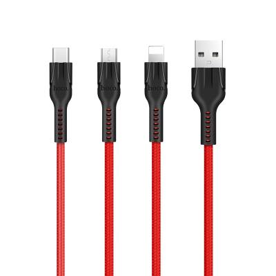 Καλώδιο σύνδεσης Hoco U31 Benay 3 σε 1 USB σε Micro-USB, Lightning, USB-C Braided Κόκκινο 1.2m
