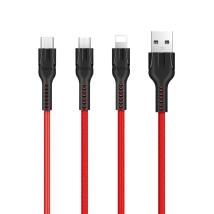 Καλώδιο σύνδεσης Hoco U31 Benay 3 σε 1 USB σε Micro-USB, Lightning, USB-C Braided Κόκκινο 1.2m