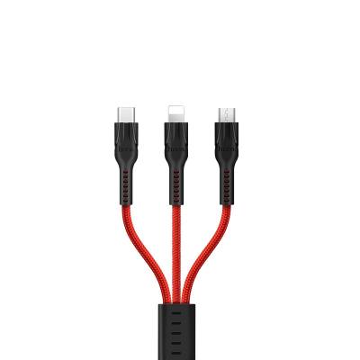 Καλώδιο σύνδεσης Hoco U31 Benay 3 σε 1 USB σε Micro-USB, Lightning, USB-C Braided Κόκκινο 1.2m