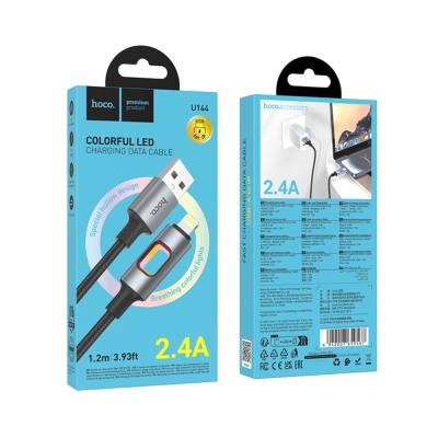 Καλώδιο Hoco U144 USB-A σε Lightning Fast Charging 2.4A με Φωτισμό Braided Μαύρο 1.2m