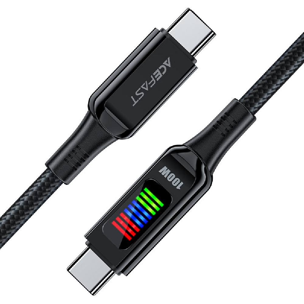 Καλώδιο Σύνδεσης Acefast C7-03  Μεταλλικό USB-C  σε USB-C 100W 20V/5A με Ενδειξη Τάσης  Braided Μαύρο 1.2m.