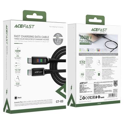 Καλώδιο Σύνδεσης Acefast C7-03  Μεταλλικό USB-C  σε USB-C 100W 20V/5A με Ενδειξη Τάσης  Braided Μαύρο 1.2m.