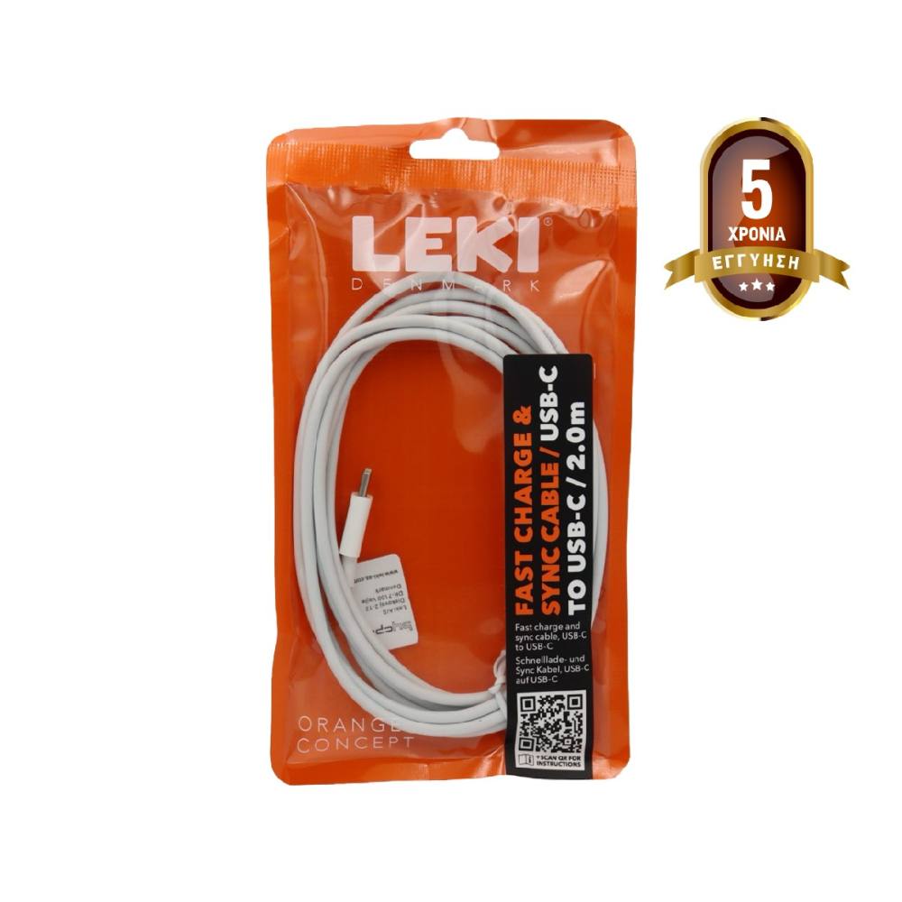 Καλώδιο Σύνδεσης και Φόρτισης Leki Orange Concept USB-C σε USB-C Fast Charging Λευκό 2m