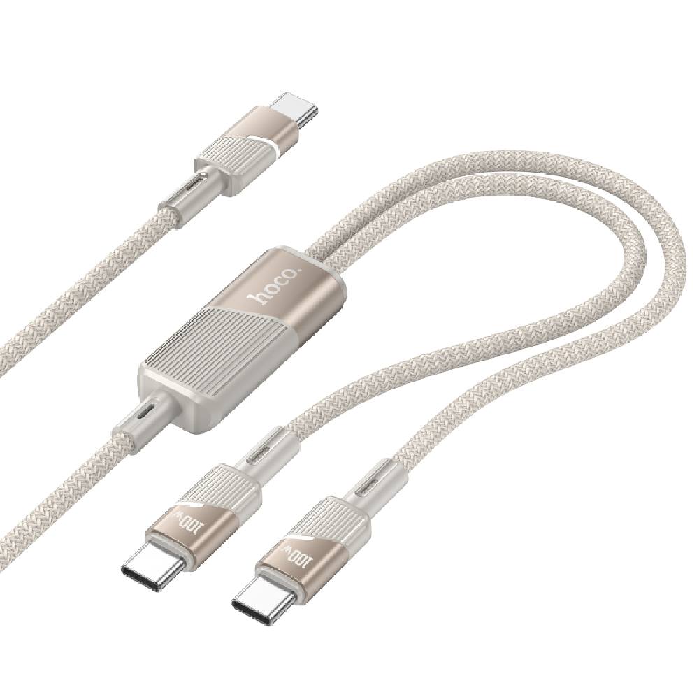 Καλώδιο Σύνδεσης Hoco U139  USB-C σε 2xUSB-C PD100W 20V/5A Braided Χρυσό 1.2m.