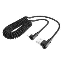 Καλώδιο σύνδεσης Hoco DU40 Guard USB σε Lightning 2.4A Spring Cable Braided Μαύρο 0.45-1m