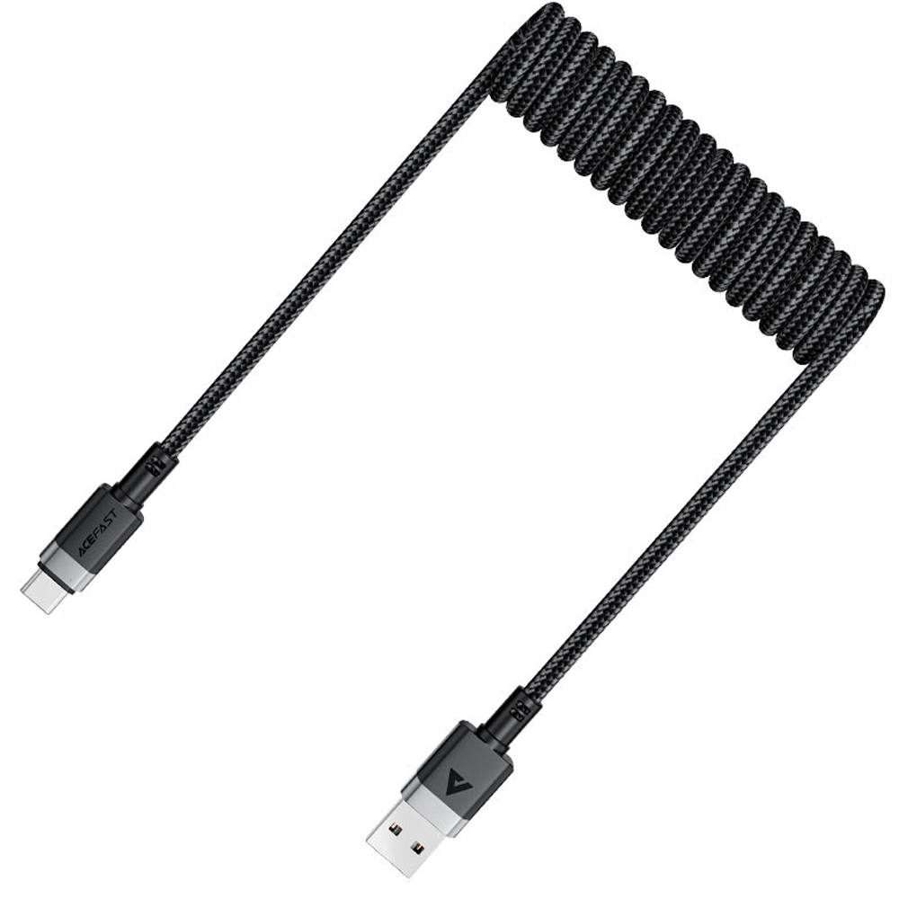 Καλώδιο Σύνδεσης Acefast C14-04 USB-A σε USB-C 3A Fast Charge USB2.0 Spring Braided Μαύρο 1.2m.