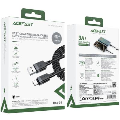 Καλώδιο Σύνδεσης Acefast C14-04 USB-A σε USB-C 3A Fast Charge USB2.0 Spring Braided Μαύρο 1.2m.