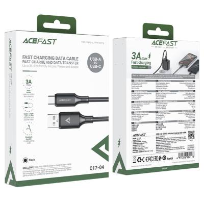 Καλώδιο Σύνδεσης Acefast C17-04 USB-A  σε USB-C 3A Fast Charge USB2.0 Silicon Μαύρο 1.2m.