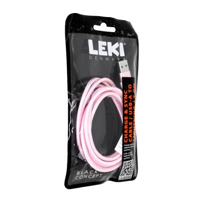 Καλώδιο Σύνδεσης και Φόρτισης Leki Black Concept USB-A σε Lightning Braided Ροζ 2m