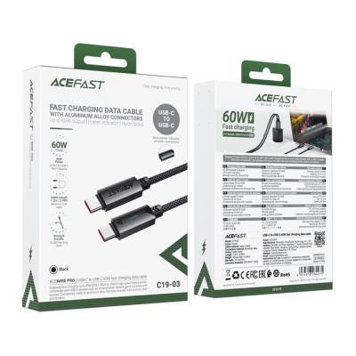 Καλώδιο Acefast C19-03  Μεταλλικό USB-C σε USB-C 60W 3.0A Γρήγορη Φόρτιση USB2.0 με Ένδειξη Φόρτισης Braided Μαύρο 1.2m