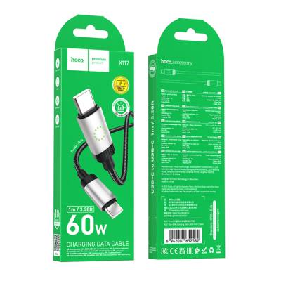Καλώδιο Hoco X117 Star USB-C σε USB-C 60W με Ένδειξη Φόρτισης LED Braided Μαύρο 1m