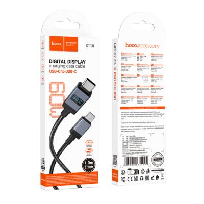 Καλώδιο X118 Generous USB-C σε USB-C 60W Fast Charging 3A με Ένδειξη Φόρτισης Braided Μαύρο 1m