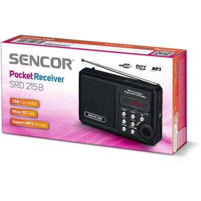 Φορητό Ραδιόφωνο FM/ZW/SW με USB, Micro SD, MP3, 3,5mm 2W Sencor SRD 215 B Μαύρο