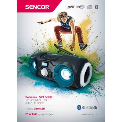 Ασύρματο ΡαδιοCD Sencor SPT 5800 CD/MP3/USB/BT 5.0 25W RMS (2 x 12.5 W) και Λειτουργεία Disco LED