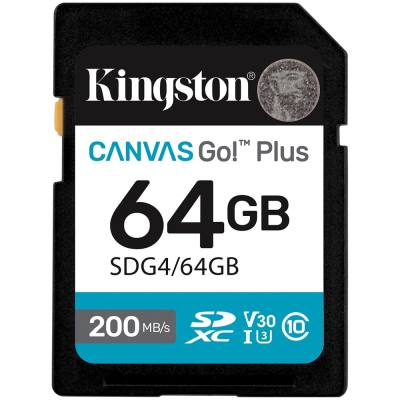 Κάρτα Μνήμης Kingston CanvasGo+ SDXC 64GB Class 10 εως 200Mb/s SDG4/64GB