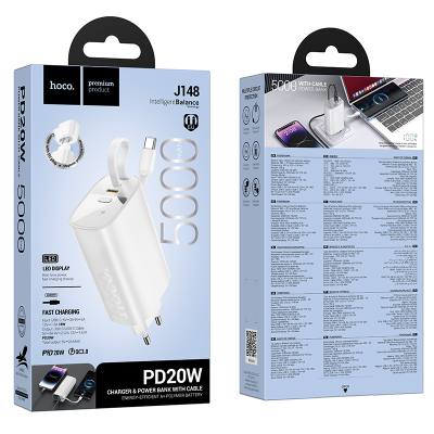 Power Bank Hoco J148 Handy 5000mAh PD20W QC3.0A Φορτιστής με 1xUSB-C και Καλώδιο Type-C Λευκό