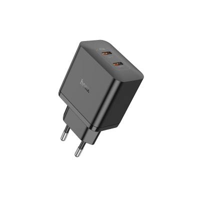 Φορτιστής Ταξιδίου Hoco N35 Streamer με 2 Εξόδους Φόρτισης USB-C PD45W GaN Tech Μαύρος