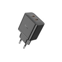 Φορτιστής Ταξιδίου Hoco N35 Streamer με 2 Εξόδους Φόρτισης USB-C PD45W GaN Tech Μαύρος