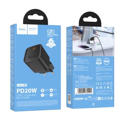 Φορτιστής Ταξιδίου Hoco N64 Ingenious GaN με 1 Εξόδο Φόρτισης USB-C PD20W 5V 3.0A  Μαύρος