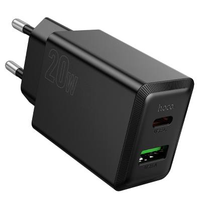 Φορτιστής Ταξιδίου Hoco N69 Nuevo PD20W QC3.0A 5V με 2 Εξόδους Φόρτισης 1xUSB-C και 1xUSB-A Μαύρος