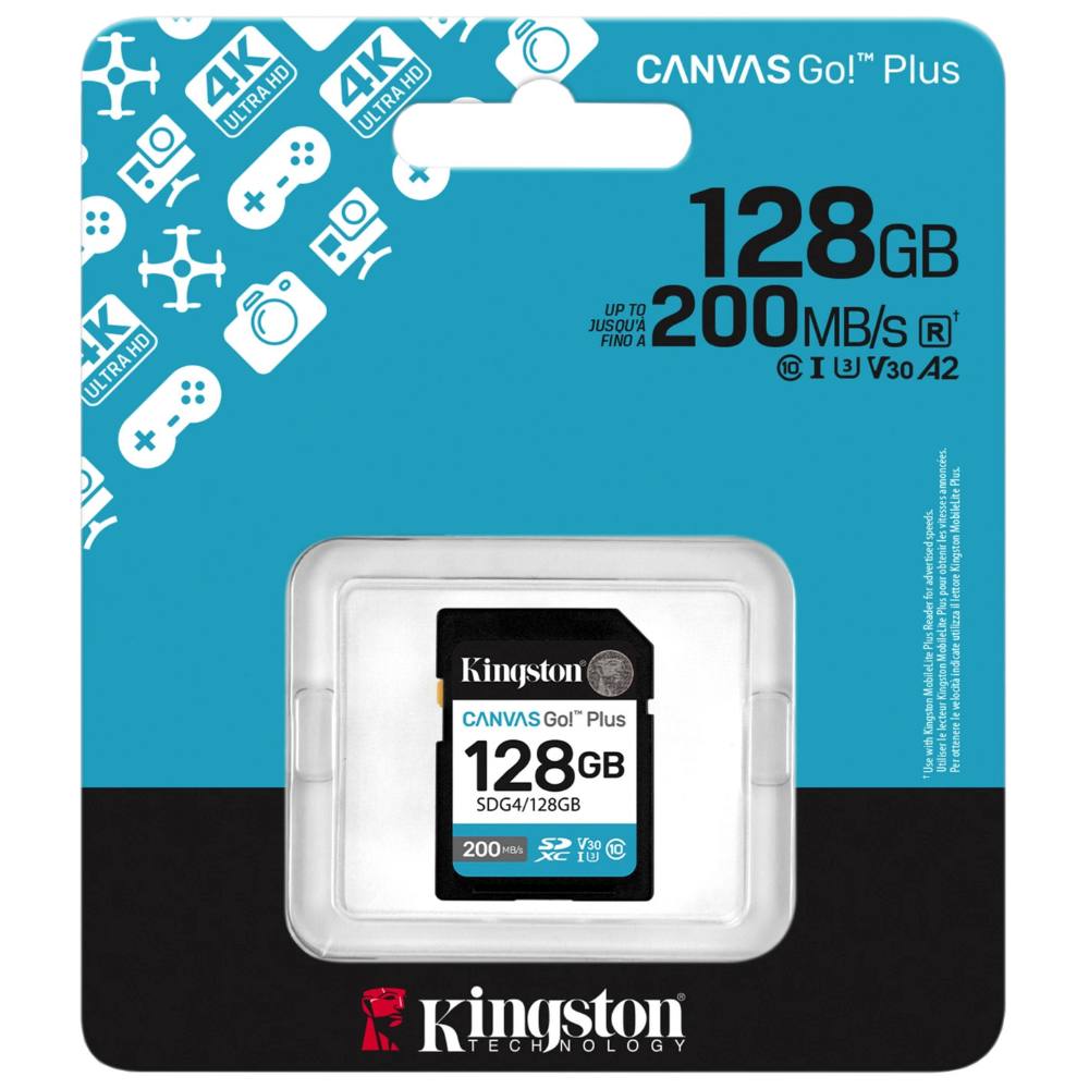 Κάρτα Μνήμης Kingston CanvasGo+ SDXC 128GB Class 10 εως 200Mb/s SDG4/128GB