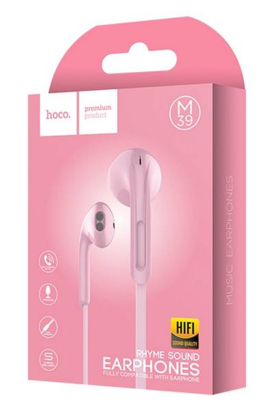 Hands Free Hoco M39 Rhyme Sound Earphones Stereo 3.5mm Ροζ με Μικρόφωνο και Πλήκτρο Λειτουργίας