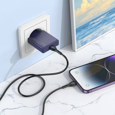 Φορτιστής Ταξιδίου Hoco N44 Biscuit Ultra Thin USB-C PD30W QC3.0A Fast Charge GaN Tech Titanium Blue