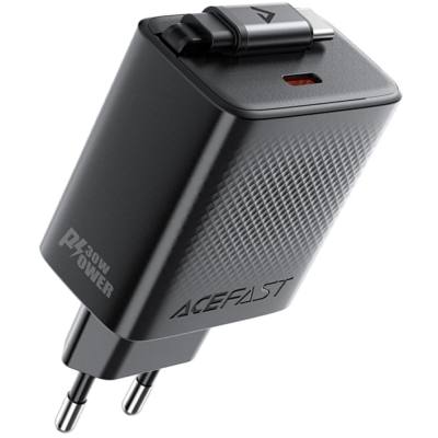 Φορτιστής Ταξιδίου Acefast A110 Fast Charging USB-C PD30W QC3.0 GaN και Αναδιπλούμενο Καλώδιο USB-C 0.64m Μαύρος