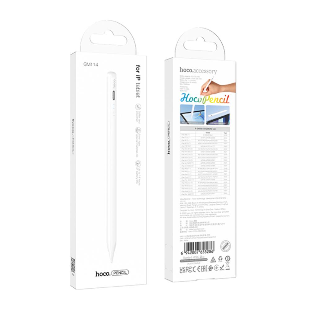 Hoco GM114 Smart Active Pen Συμβατό με iPad 2018 και μετά 130mAh και Διάρκεια Χρήσης έως 14 Ώρες Λευκό