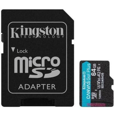Κάρτα Μνήμης Kingston CanvasGo+ MicroSDXC 64GB Class 10 με SD Αντάπτορα εως 200Mb/s SDCG4/64GB