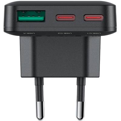 Φορτιστής Ταξιδίου Acefast A100 Fast Charging Ultra Thin Γωνιακός με 2xUSB-C 1xUSB-A PD65W QC3.0 GaN Μαύρος