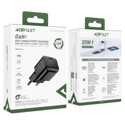 Φορτιστής Ταξιδίου Acefast A73 Mini Fast Charging 1xUSB-C PD20W QC3.0 GaN Μαύρος