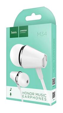 Hands Free Hoco M34 Earphones Stereo 3.5mm Λευκό με Μικρόφωνο και Πλήκτρο Λειτουργίας