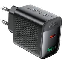 Φορτιστής Ταξιδίου Acefast A106 Fast Charging με 1xUSB-C + 1xUSB-A PD45W GaN Μαύρος