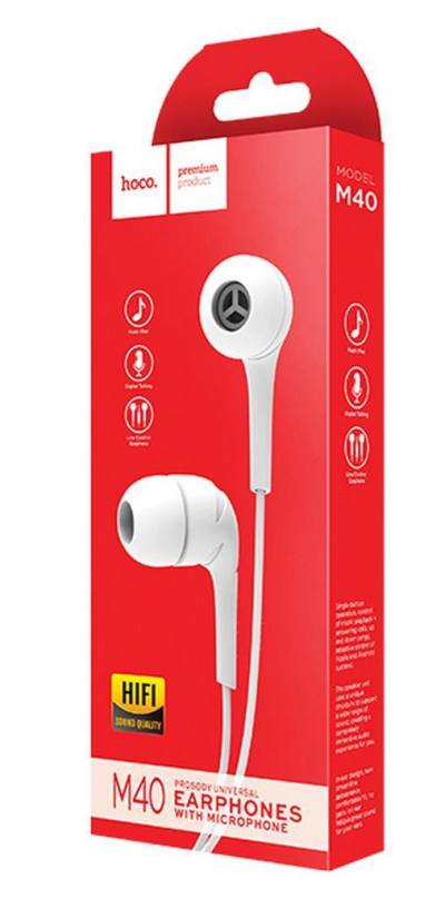 Hands Free Hoco M40 Prosody Earphones Stereo 3.5mm Λευκά με Μικρόφωνο και Πλήκτρο Λειτουργίας