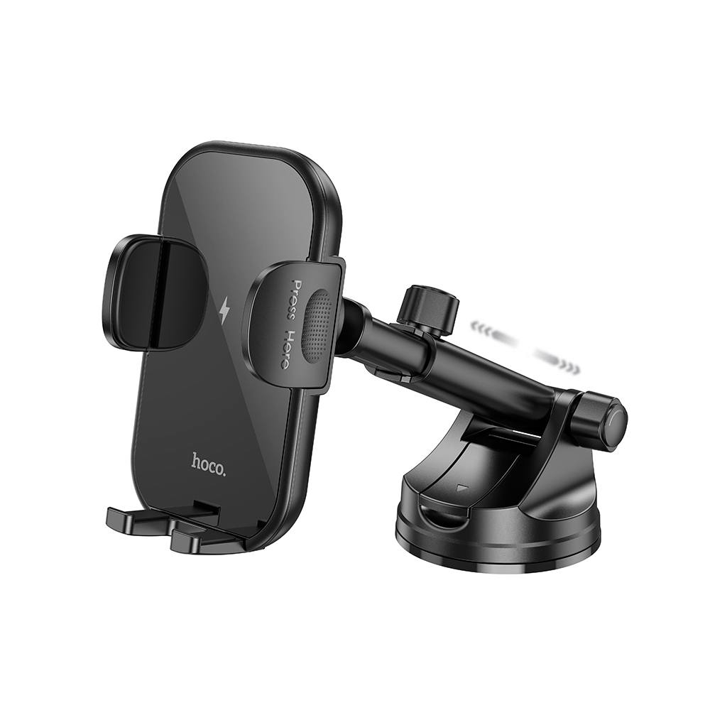 Βάση Στήριξης Αυτοκινήτου Hoco HW5 Journey Μαύρο με Wireless Fast Charger έως 15W και Επεκτεινόμενο Βραχίονα Μαύρη 4.5"-7"