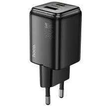 Φορτιστής Ταξιδίου Small Size Hoco N53 Monsoon PD30W QC3.0A GaN με 1xUSB-C και 1xUSB-A + Καλώδιο Φόρτισης Type-C σε Type-C 1m Μα